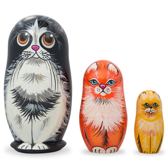 BestPysanky Set of 3 Black, Red & Yellow Cats Wooden Nesting Dolls 4.25 Inches