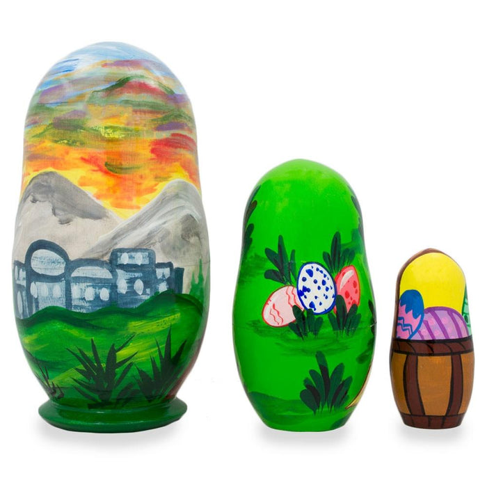 BestPysanky Set of 3 Jesus with Cross, Easter Eggs Wooden Nesting Dolls 4.25 Inches