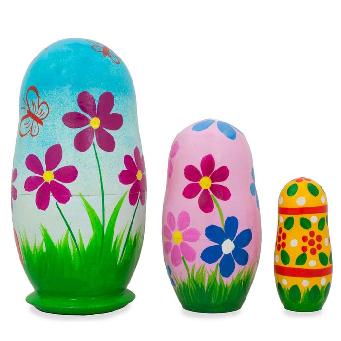 BestPysanky Set of 3 Bunnies and Easter Eggs Wooden Nesting Dolls 4.25 Inches