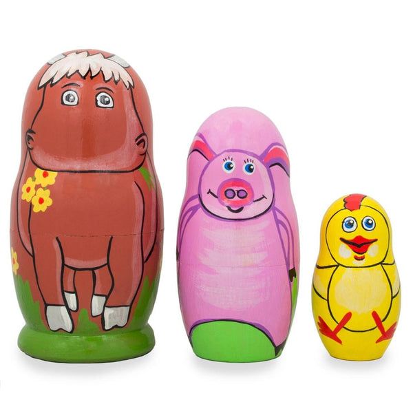 BestPysanky Set of 3 Cow, Pig and Chicken Wooden Nesting Dolls 4.25 Inches