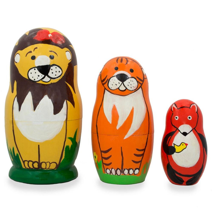 BestPysanky Set of 3 Lion, Tiger, and Fox Wooden Nesting Dolls 4.25 Inches