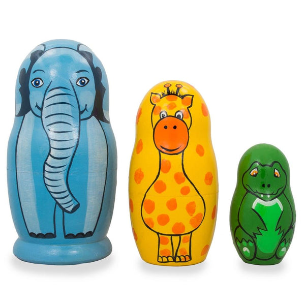 BestPysanky Set of 3 Elephant, Giraffe, and Alligator Wooden Nesting Dolls 4.25 Inches