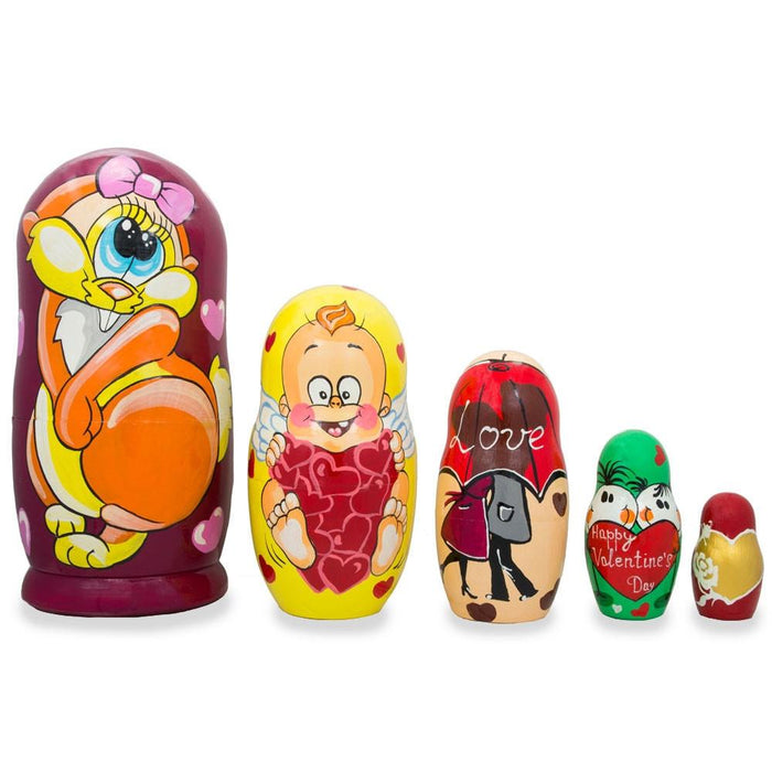 BestPysanky Set of 5 St. Valentine's Day Cupid Love Wooden Nesting Dolls 6 Inches