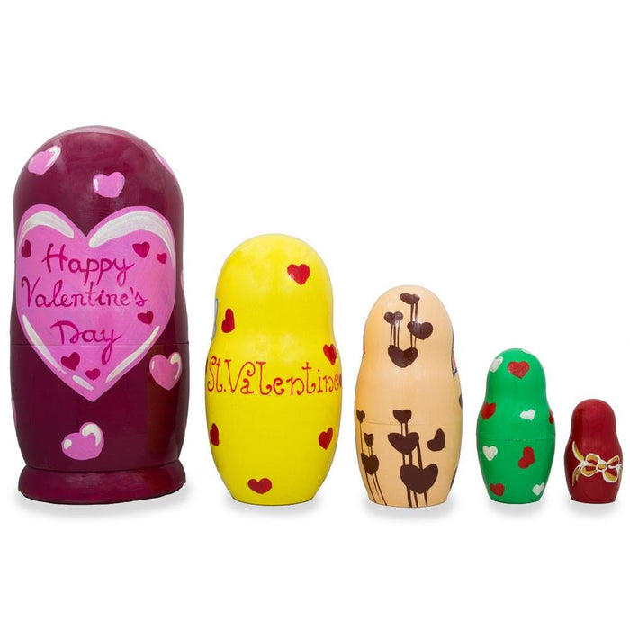 BestPysanky Set of 5 St. Valentine's Day Cupid Love Wooden Nesting Dolls 6 Inches