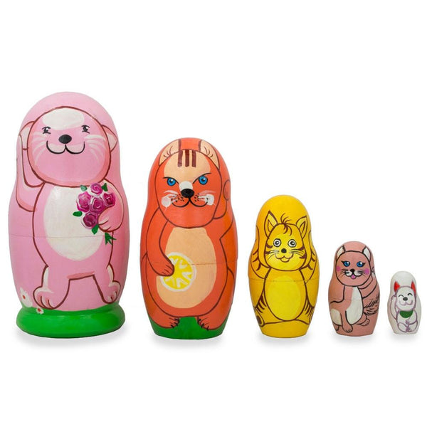 BestPysanky Set of 5 Cats and Kitties Wooden Nesting Dolls 4.25 Inches