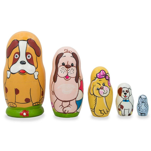 BestPysanky Set of 5 Dogs and Puppies Wooden Nesting Dolls 4.25 Inches