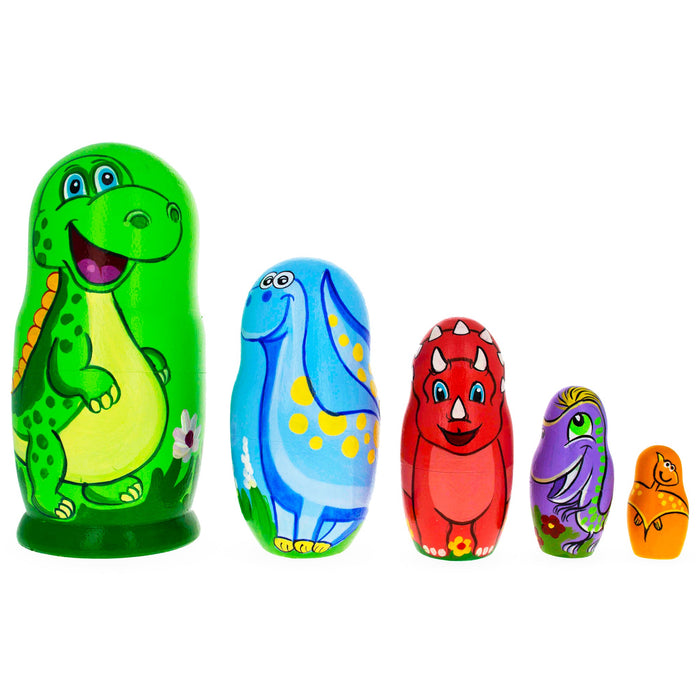 BestPysanky Set of 5 Dinosaurs Wooden Nesting Dolls 6 Inches