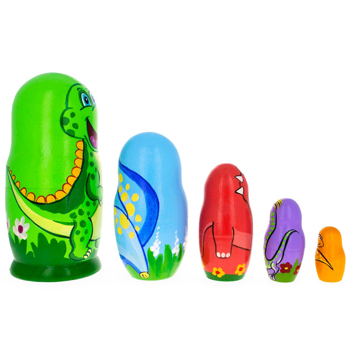 BestPysanky Set of 5 Dinosaurs Wooden Nesting Dolls 6 Inches