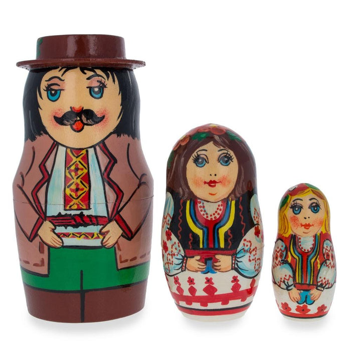 BestPysanky Set of 3 Ukrainian Hutsuls Family Wooden Nesting Dolls 4.5 Inches