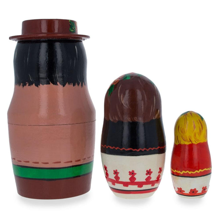 BestPysanky Set of 3 Ukrainian Hutsuls Family Wooden Nesting Dolls 4.5 Inches