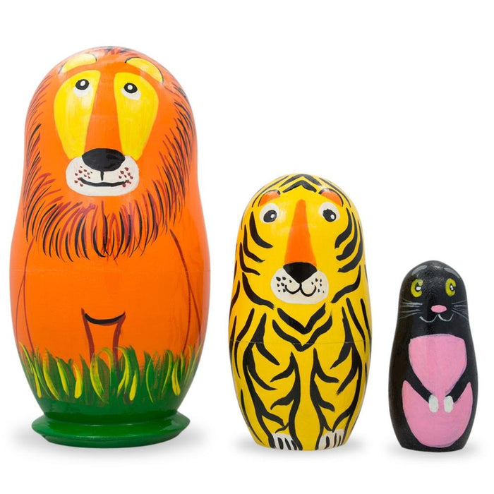 BestPysanky Set of 3 Lion, Tiger, Puma Wooden Nesting Dolls 4.25 Inches