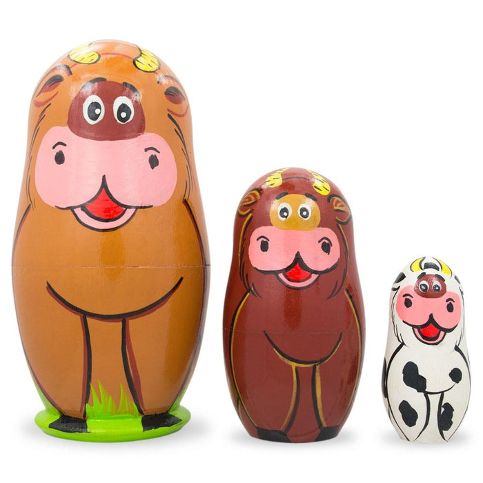 BestPysanky Set of 3 Cows Wooden Nesting Dolls 4.25 Inches