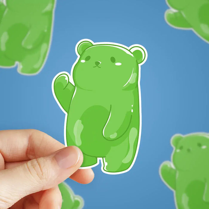 Stick With Finn Green Waving Gummy Bear Sticker