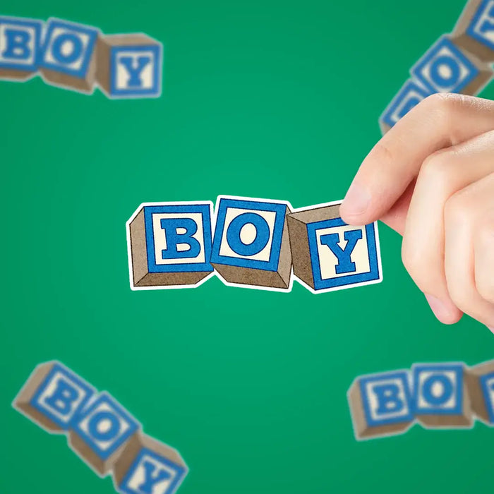 Stick With Finn Blue "Boy" Alphabet Baby Blocks Sticker