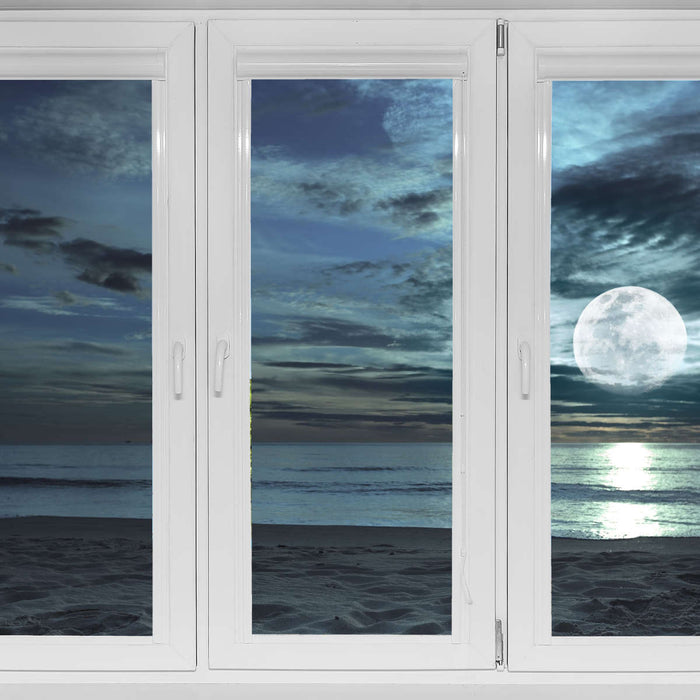 ElephantStock Window To Moonlit Beach Wall Art