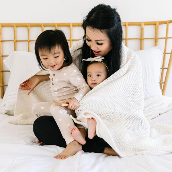 Makemake Organics Chunky Knit Throw Blanket - Ella Ivory