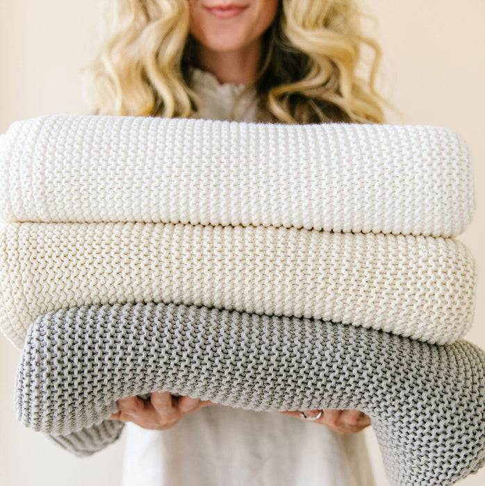 Makemake Organics Chunky Knit Throw Blanket - Vanilla Natural