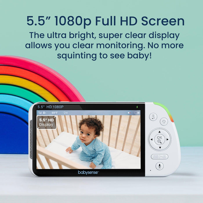 Babysense Maxview Baby Monitor 5.5 Inch 1080p Full HD, White Noise, Split-Screen Cameras