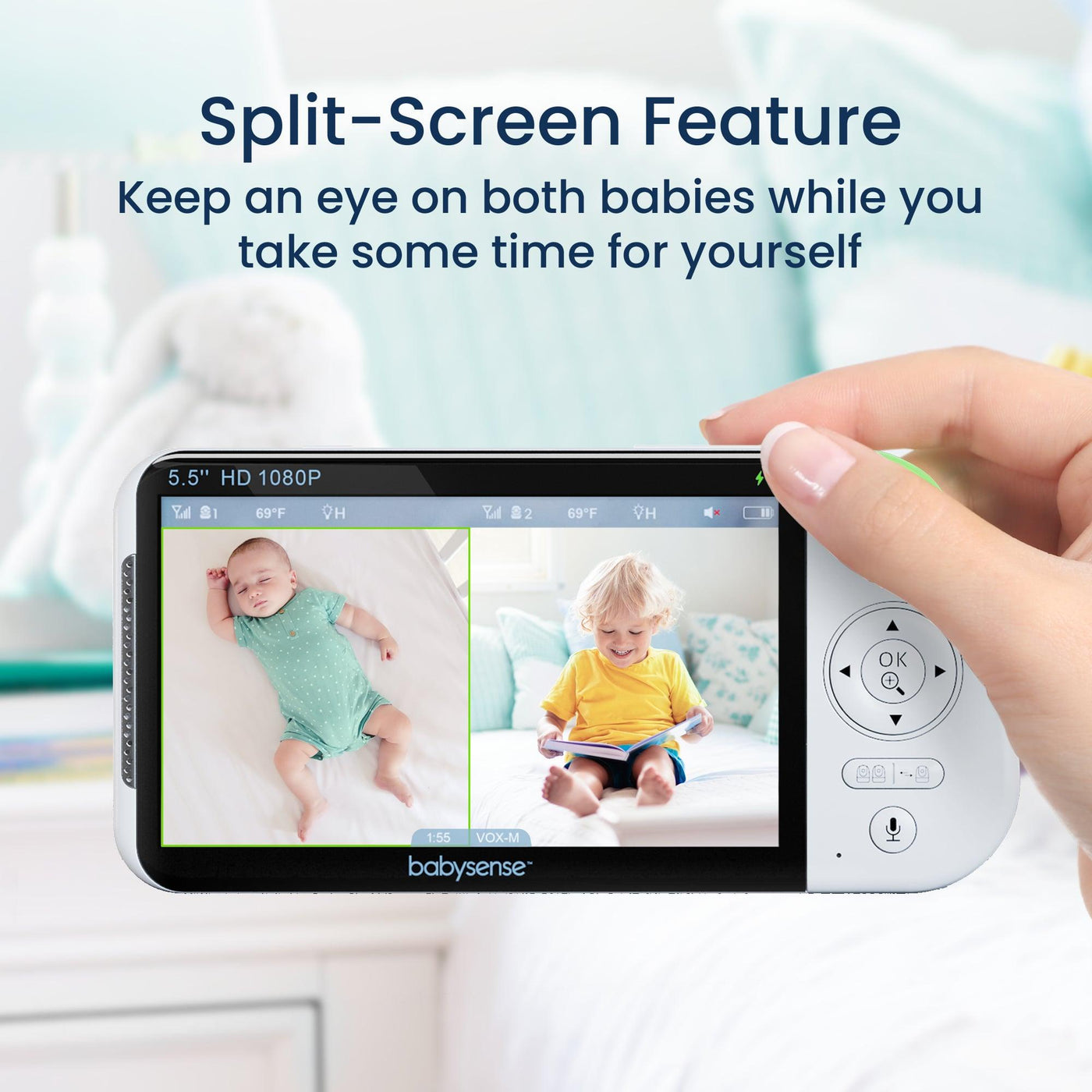 Babysense Maxview Baby Monitor 5.5 Inch 1080p Full HD, White Noise, Sp