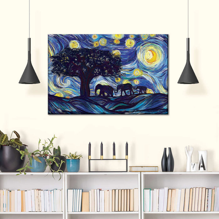 ElephantStock Elephant Family Starry Night Wall Art