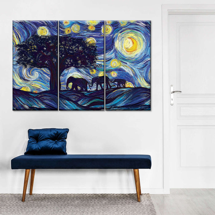 ElephantStock Elephant Family Starry Night Wall Art