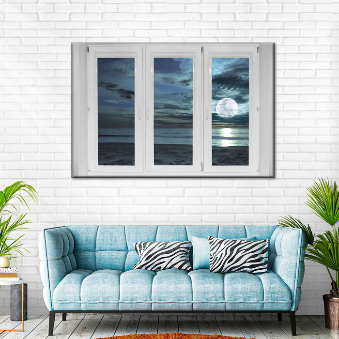 ElephantStock Window To Moonlit Beach Wall Art