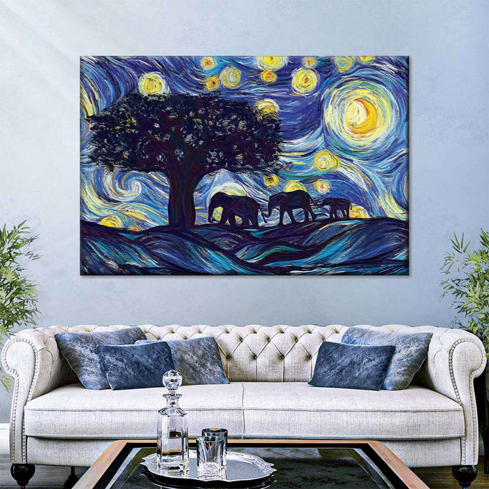 ElephantStock Elephant Family Starry Night Wall Art