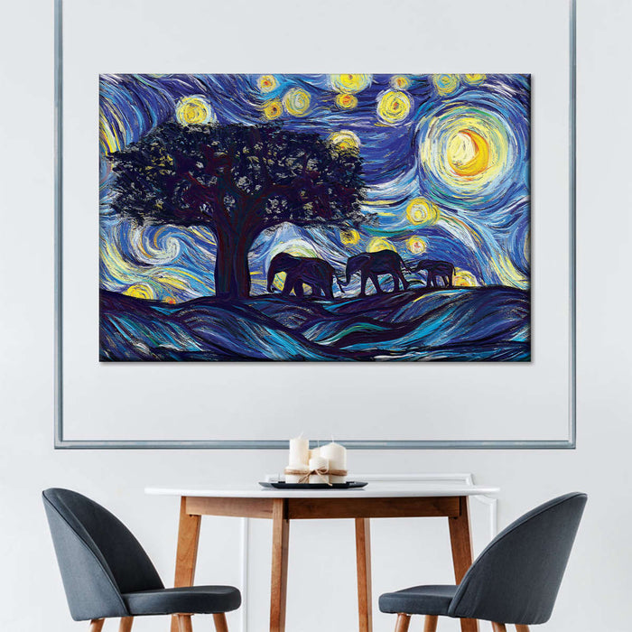 ElephantStock Elephant Family Starry Night Wall Art