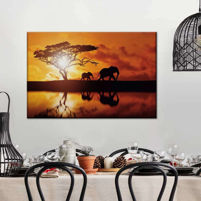 ElephantStock Elephant Silhouettes At Sunset Wall Art