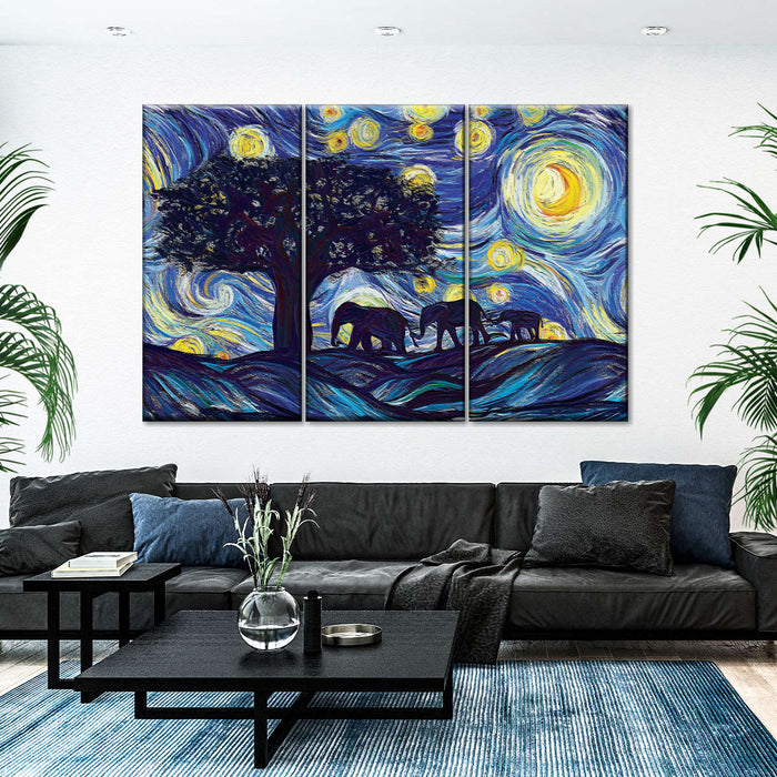 ElephantStock Elephant Family Starry Night Wall Art