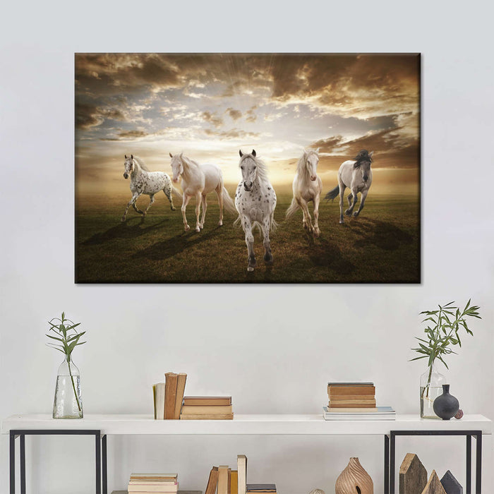 ElephantStock Dramatic White Horses Wall Art