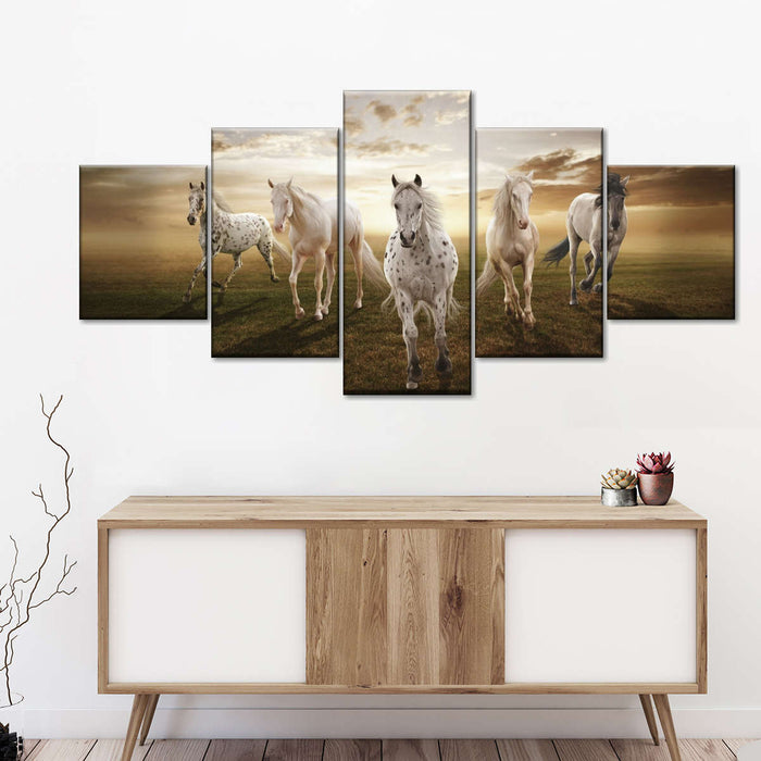 ElephantStock Dramatic White Horses Wall Art