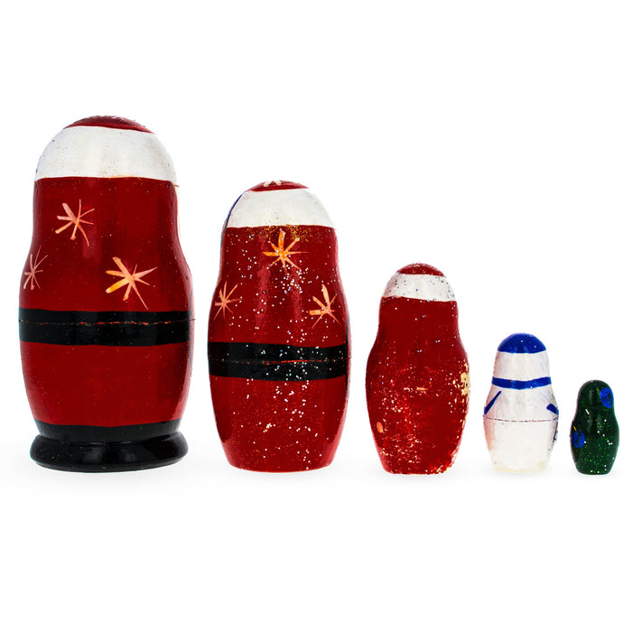 BestPysanky Set of 5 Santa, Snowman and Christmas Tree Wooden Nesting Dolls