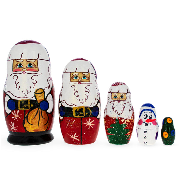 BestPysanky Set of 5 Santa, Snowman and Christmas Tree Wooden Nesting Dolls