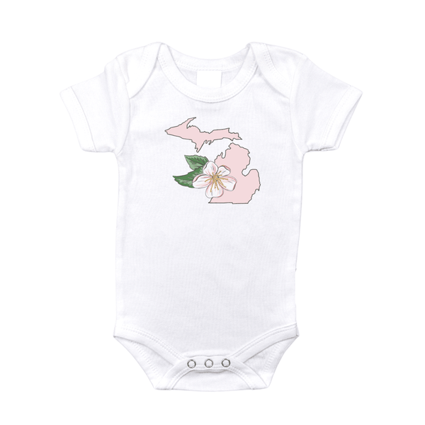 Little Hometown Michigan Apple Blossom Baby Onesie