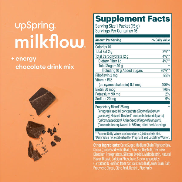 Upspring  Milkflow Drink Mix, Fenugreek, Chocolate (energy), 16 CT