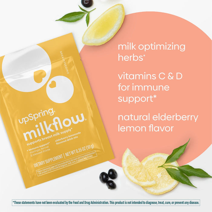 Upspring  Milkflow Drink Mix, Fenugreek-Free, Elderberry Lemonade (immunity), 16 CT