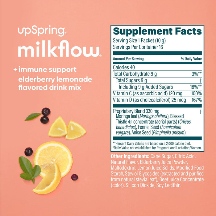 Upspring  Milkflow Drink Mix, Fenugreek-Free, Elderberry Lemonade (immunity), 16 CT