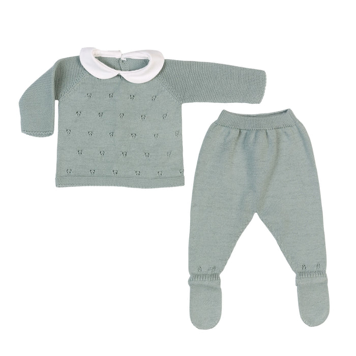 Bebe Sweeny MILOU | Baby Green Cotton Knit 2 Piece Babygrow Set