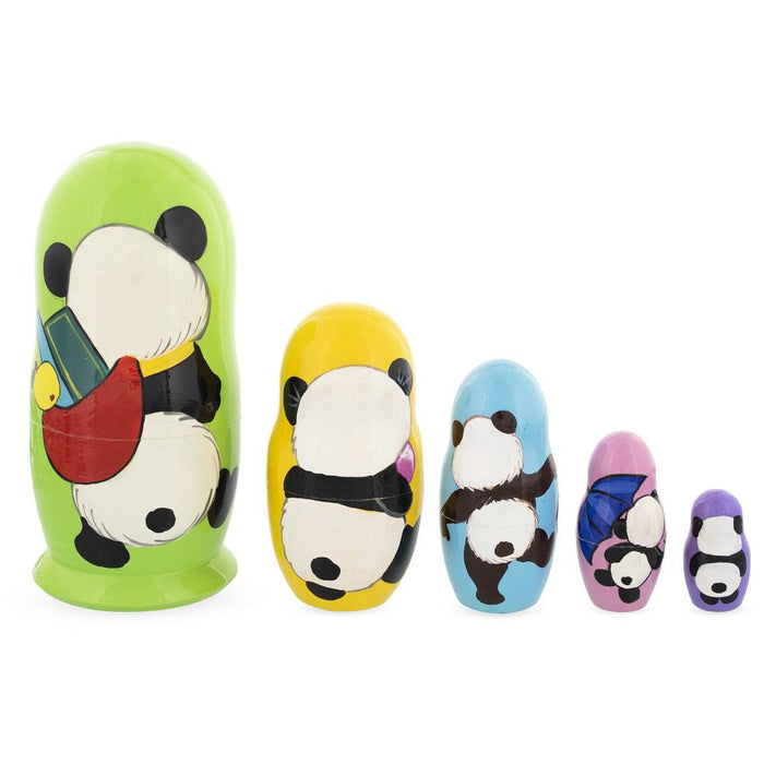 BestPysanky Set of 5 Panda Wooden Nesting Dolls 6 Inches