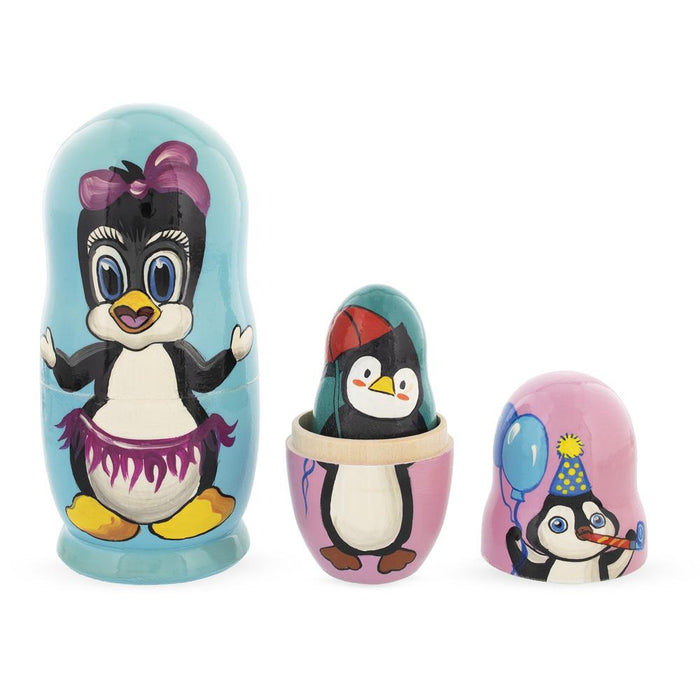 BestPysanky Set of 5 Penguins Wooden Nesting Dolls 6 Inches