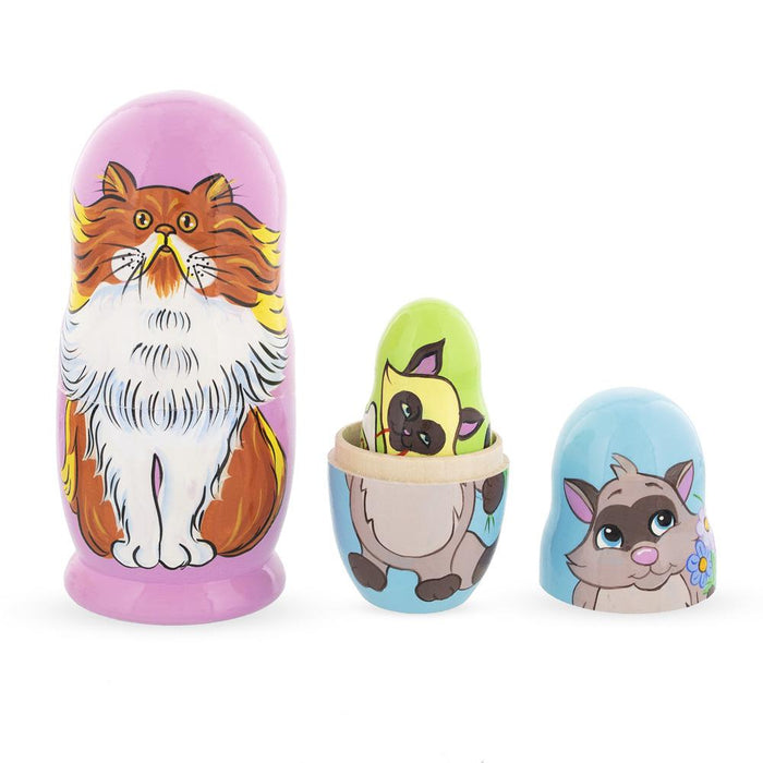 BestPysanky Set of 5 Colorful Cats Wooden Nesting Dolls 6 Inches