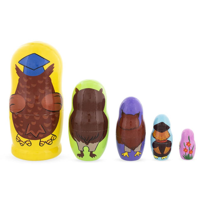 BestPysanky Set of 5 Owls Professors Wooden Nesting Dolls 6 Inches