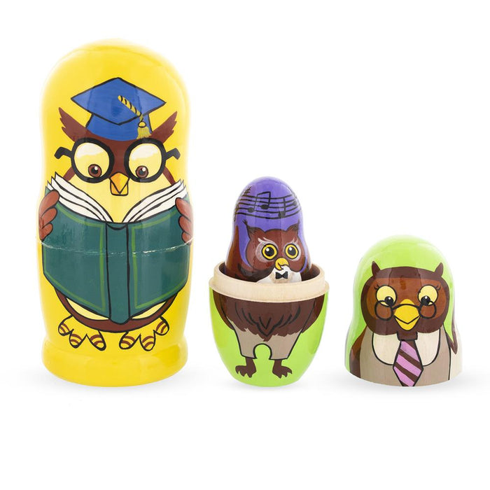 BestPysanky Set of 5 Owls Professors Wooden Nesting Dolls 6 Inches