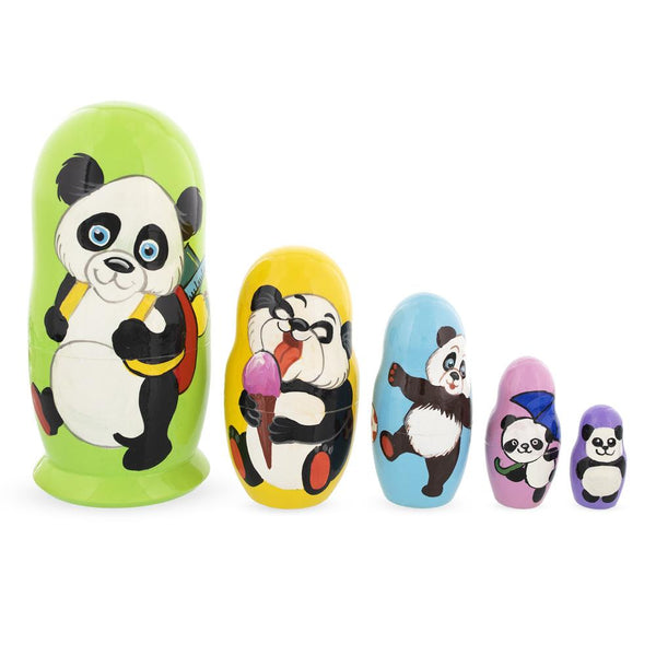 BestPysanky Set of 5 Panda Wooden Nesting Dolls 6 Inches