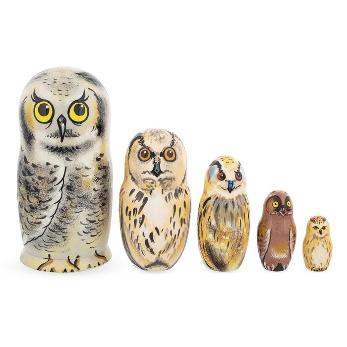 BestPysanky Set of 5 Owls Wooden Nesting Dolls 6 Inches