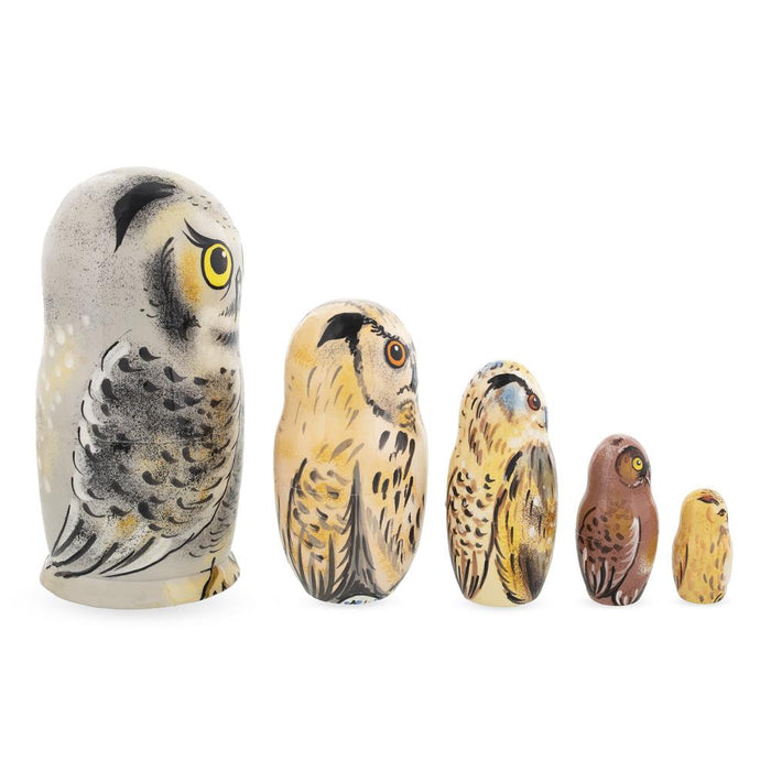 BestPysanky Set of 5 Owls Wooden Nesting Dolls 6 Inches