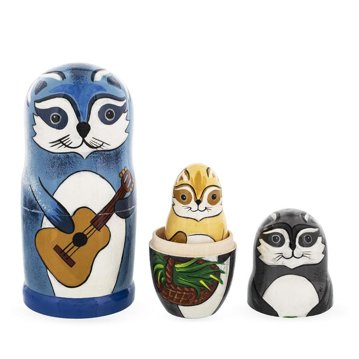 BestPysanky Set of 5 Raccoon Family Wooden Nesting Dolls 6 Inches