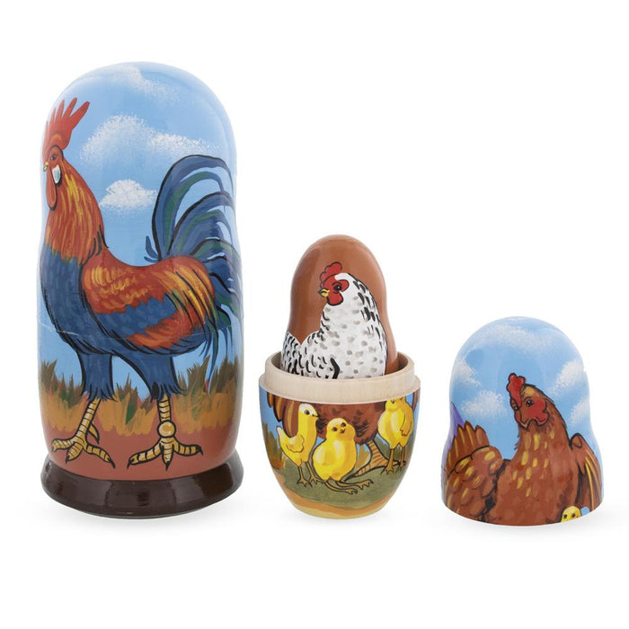 BestPysanky Rooster And Family Wooden Nesting Dolls