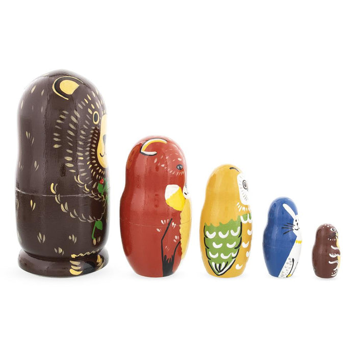 BestPysanky Set of 5 Bear, Fox, Owl, Bunny & Otter Wooden Nesting Dolls 6 Inches